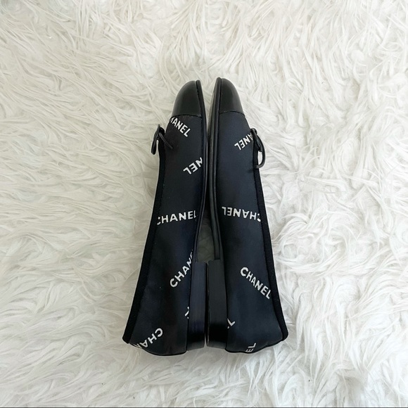 Chanel Canvas Logo Ballet Flats Size 35.5 Black and White Authentic - Picture 7 of 13
